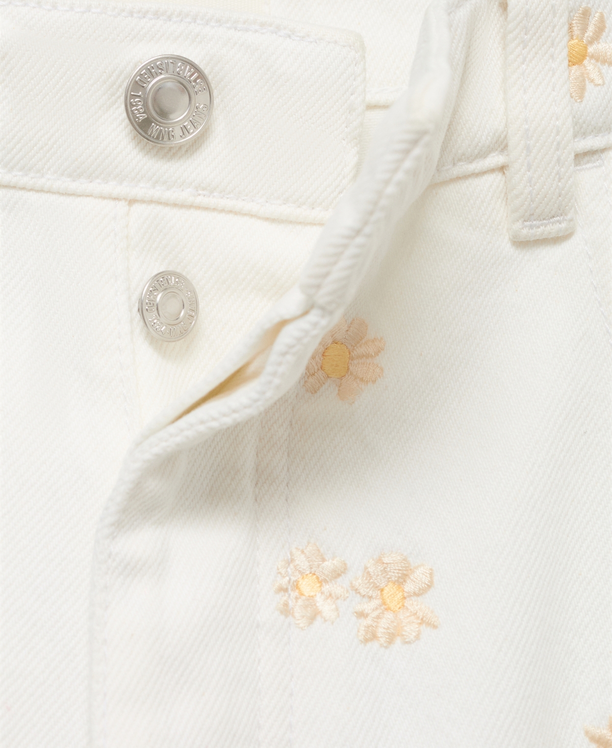 Mango Flower Embroidered Wide Leg Jeans In White