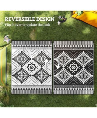 Outdoor Rug, 9' x 12' Floor Mat, Toothed Rhombus