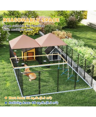 Dog Kennel Outdoor with Rotating & Adjustable Height Bowls, 2 Rooms
