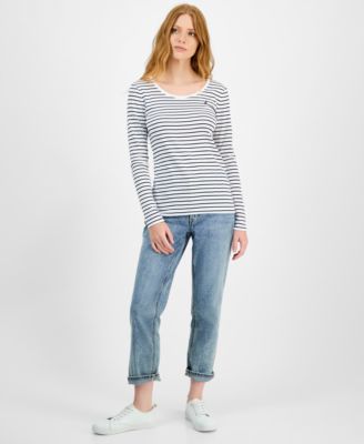 Women's Cotton Striped Scoop-Neck T-Shirt
