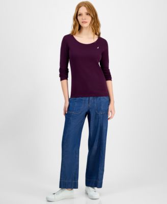 Women's Cotton Scoop-Neck Long-Sleeve T-shirt, Online Only 