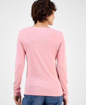 Women's Cotton Scoop-Neck Long-Sleeve T-shirt, Online Only 