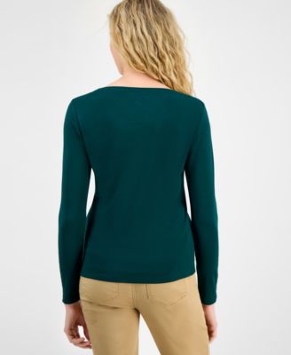 Women's Cotton Scoop-Neck Long-Sleeve T-shirt, Online Only 