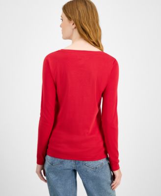 Women's Cotton Scoop-Neck Long-Sleeve T-shirt, Online Only 