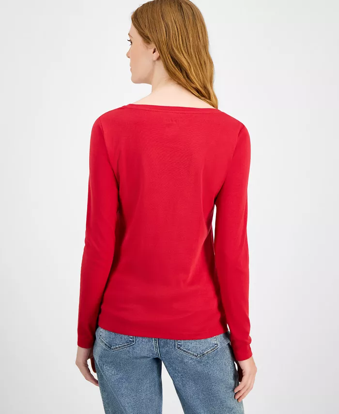 Jeans Women's Cotton Scoop-Neck Long-Sleeve T-shirt, Online Only - thumbnail 2