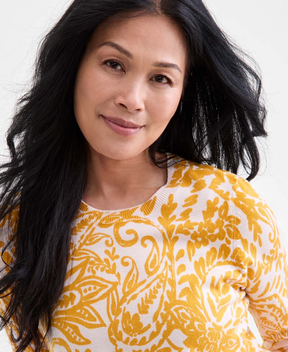 Style & Co Women's Printed Crewneck Sweater, Macy's Exclusive In Yellow