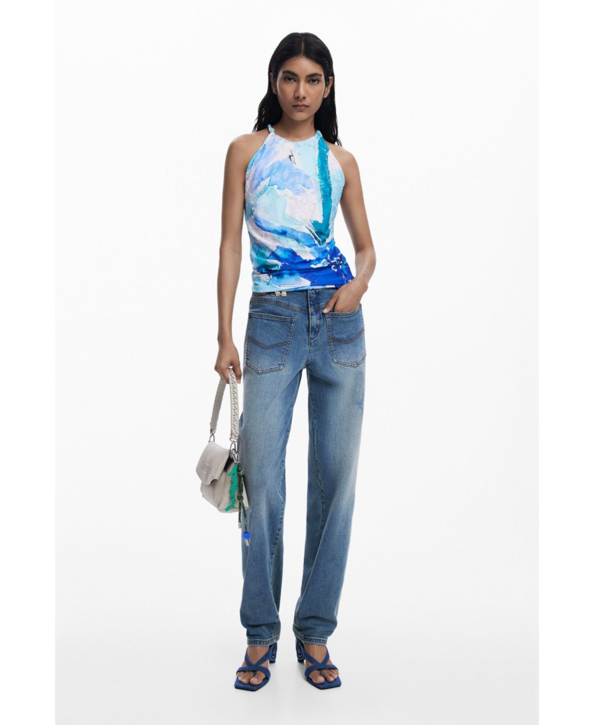 Desigual Women's Floral Tank Top In Blue