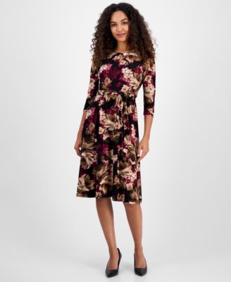 Kasper - Floral-Print Keyhole Fit & Flare Dress, Regular & Petites