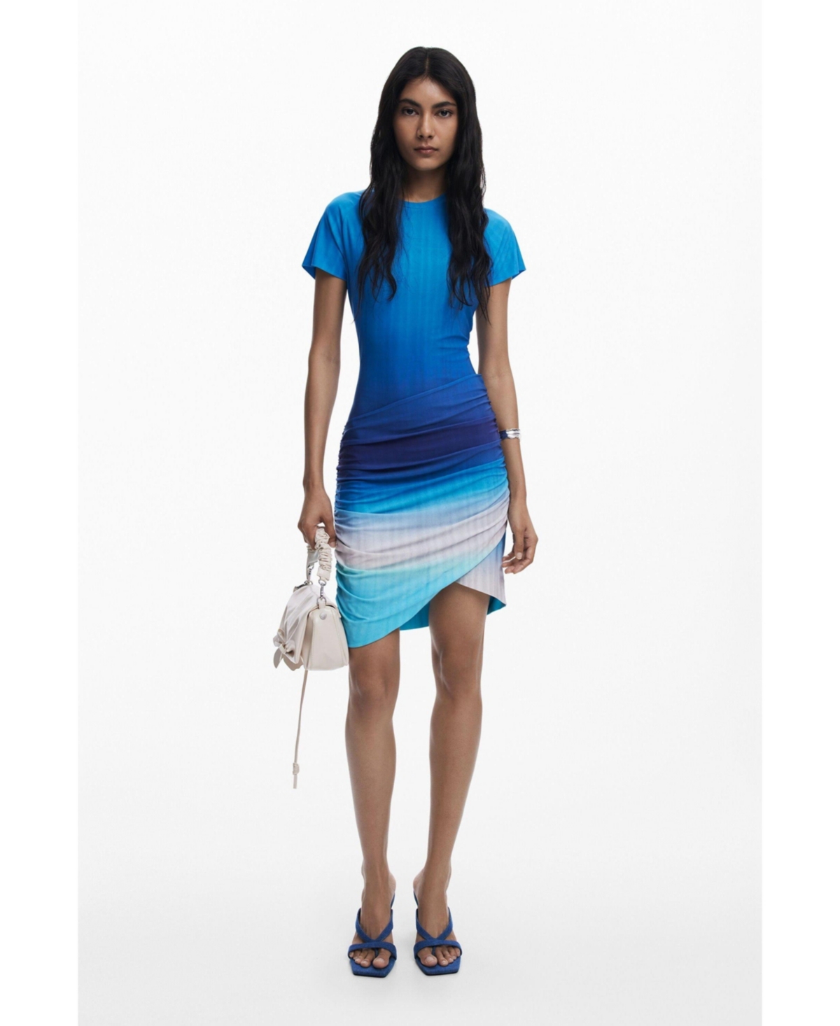 Desigual Short Sleeve Asymmetric Sheath Dress In Blue