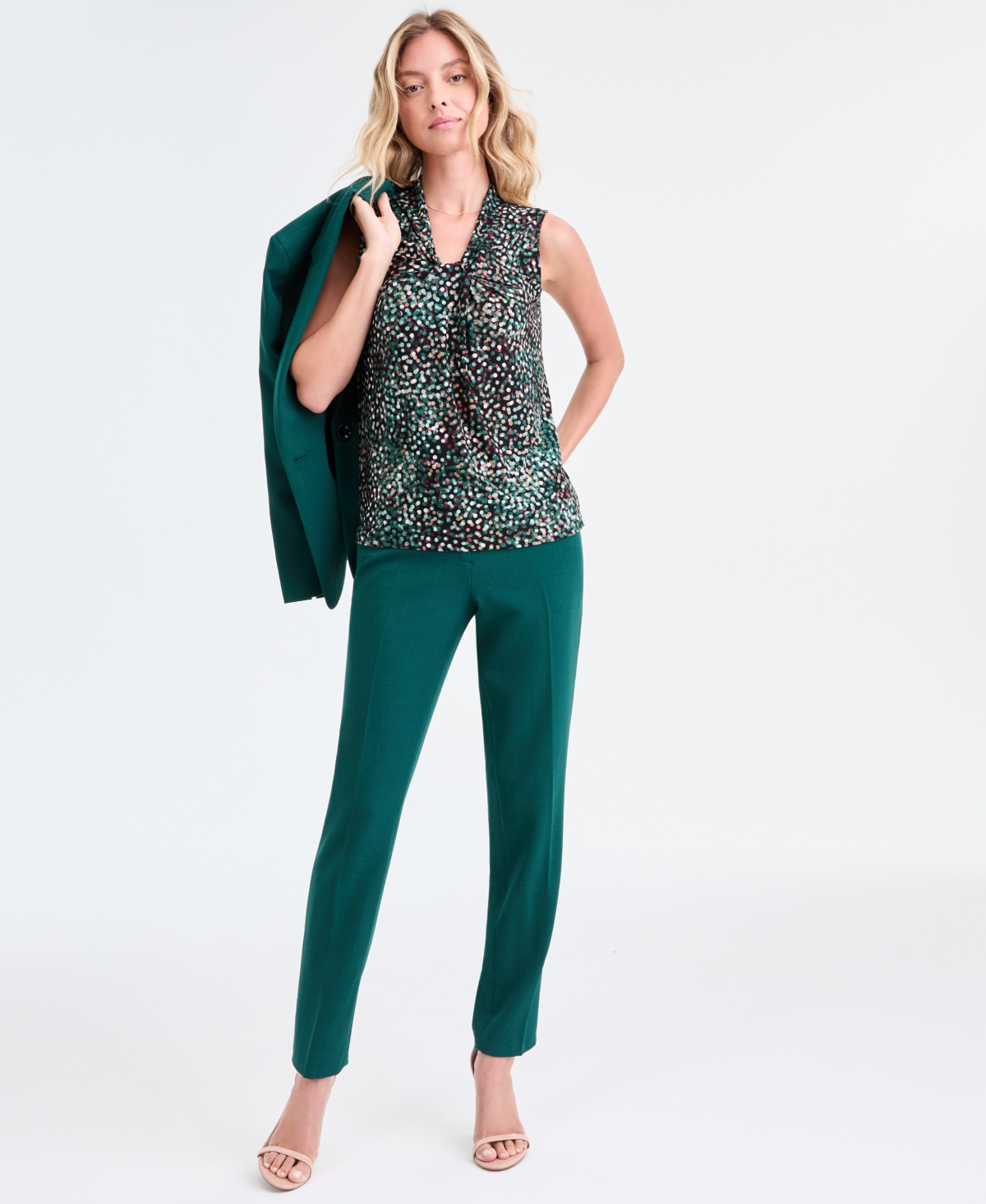 Kasper Women's Sleeveless Knot Front Jersey Top, Regular & Petite In Green