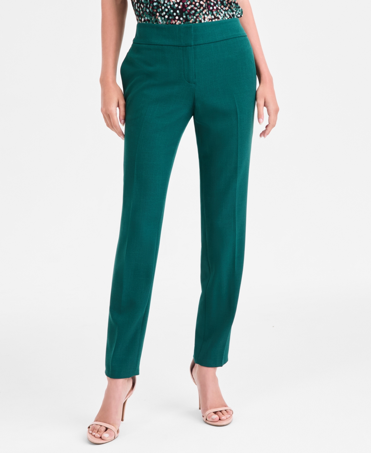 Kasper Women's Stretch Crepe Slim Leg Pant, Regular & Petite Sizes In Green