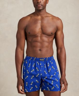 Men's Holiday Bear Printed Woven Single-Button Fly Boxers