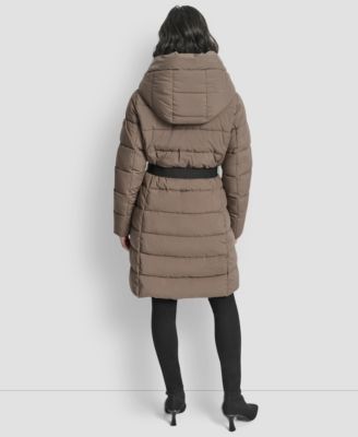 Women's Belted Asymmetrical Zip Front Puffer Coat