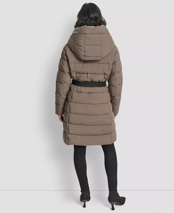 Women's Belted Asymmetrical Zip Front Puffer Coat - thumbnail 8