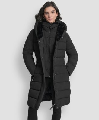 Women's Belted Asymmetrical Zip Front Puffer Coat