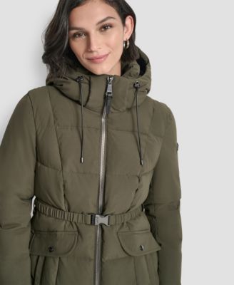 Women's Belted Hooded Puffer Coat