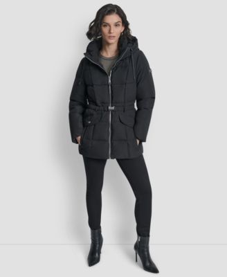 Women's Belted Hooded Puffer Coat