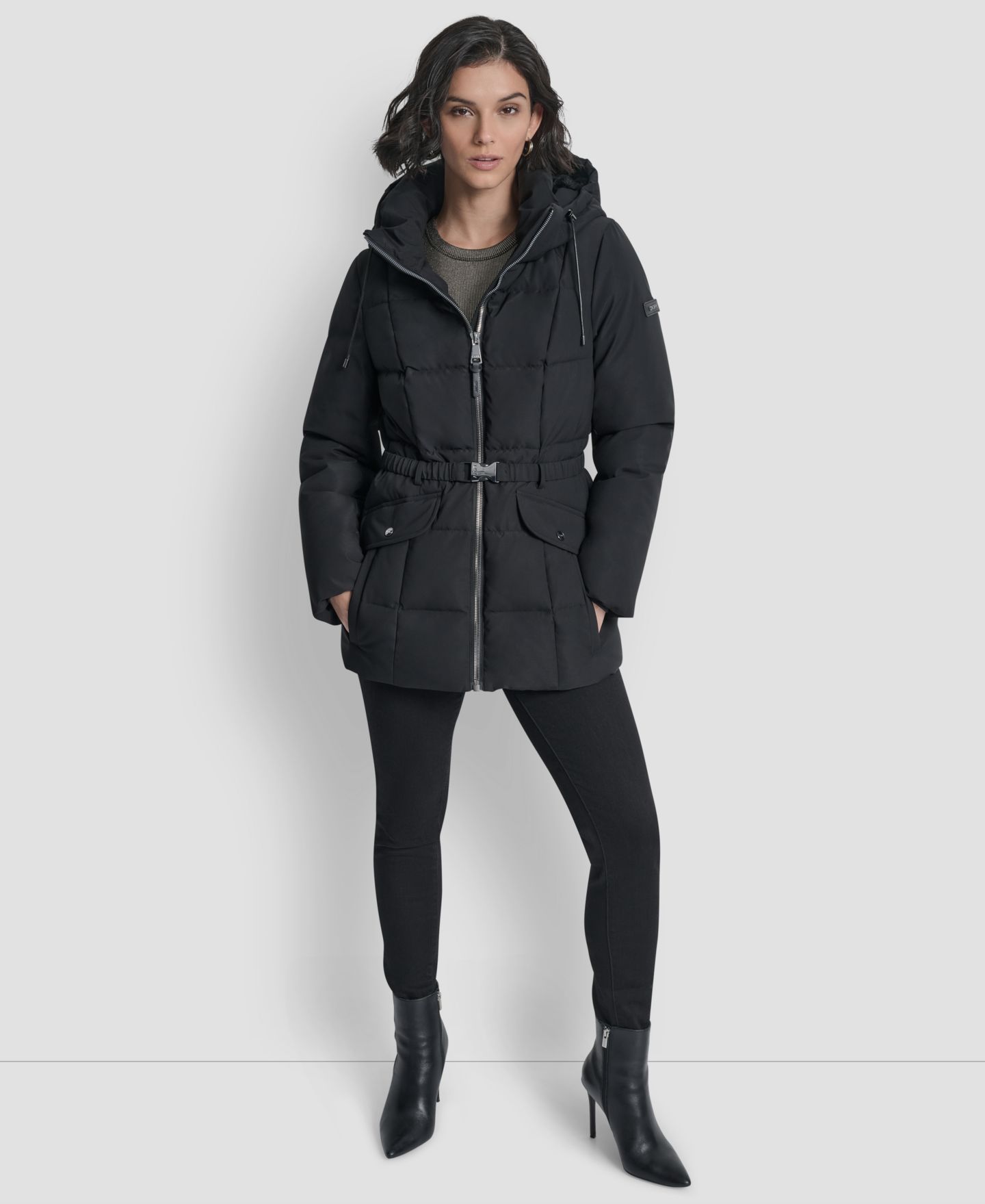 Женская куртка DKNY Belted Hooded Puffer, цвет: Чёрный — фото 3