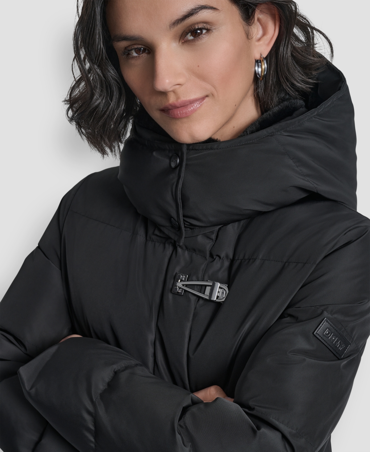 Dkny Women's Shirt Toggle Hooded Puffer Coat