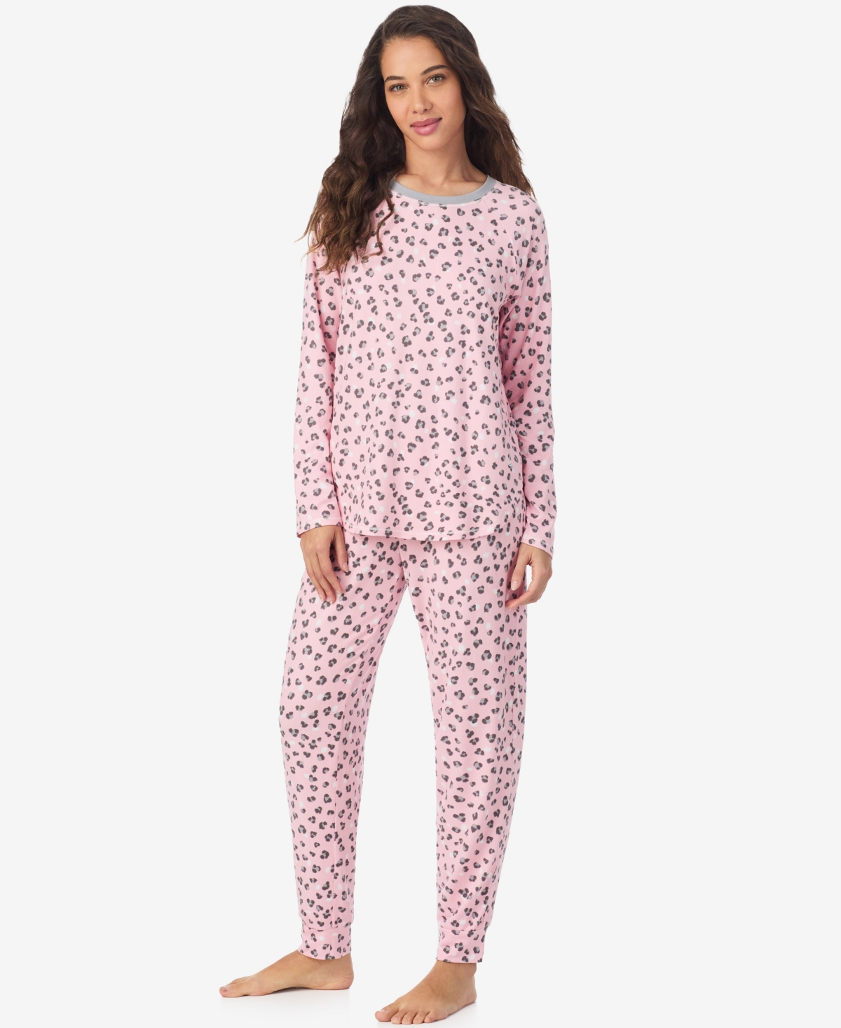 Cuddl Duds Women's Long Sleeve Crewneck Top And Jogger Pajama Set In Pink