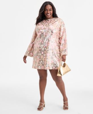 On 34th Trendy Plus Size Floral Sequin Embellished Shift Dress