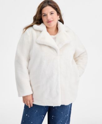On 34th - Trendy Plus Size Notched Collar Faux Fur Coat