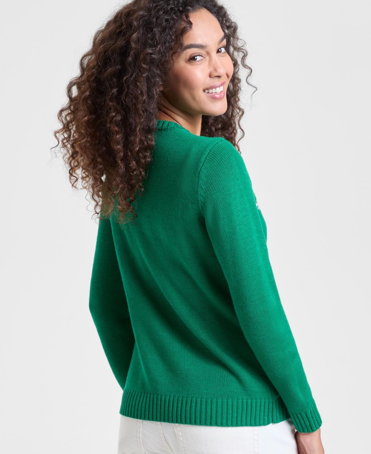 Holiday Lane Women's Santa Surprise Sequined Sweater, Created for Macy's