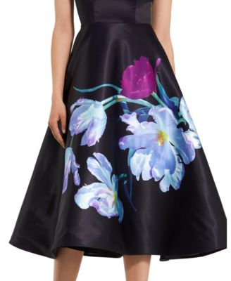 Floral Print Cap Sleeve Satin Midi Dress