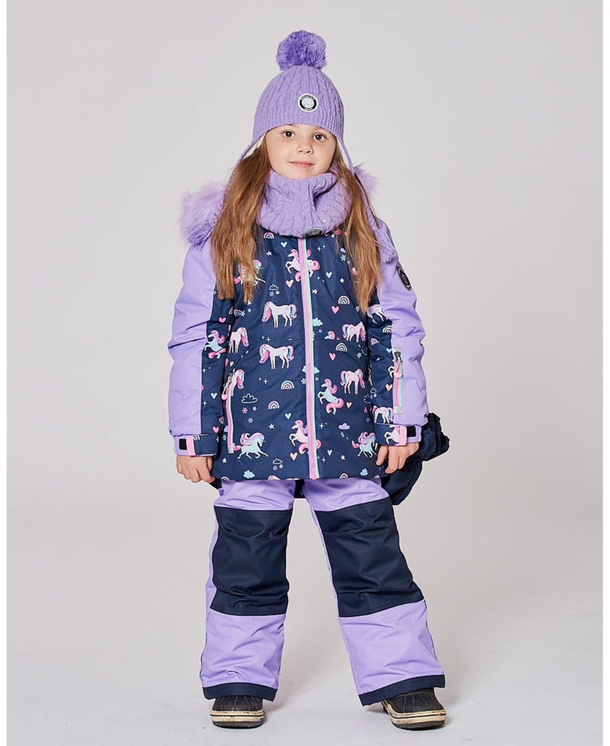 Deux par Girl Two-Piece Play Snowsuit with Printed Colorblocked Jacket Lavender