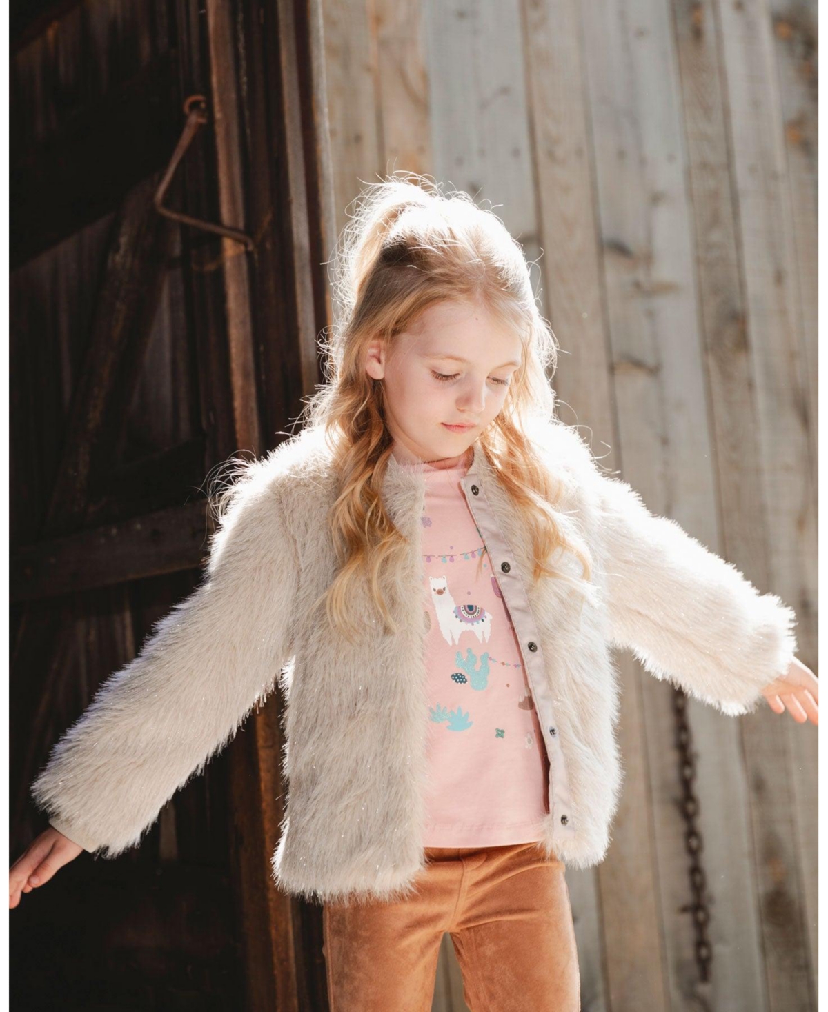 Deux par Girl Cotton T-Shirt Dusty Pink with Llama - Toddler|Child