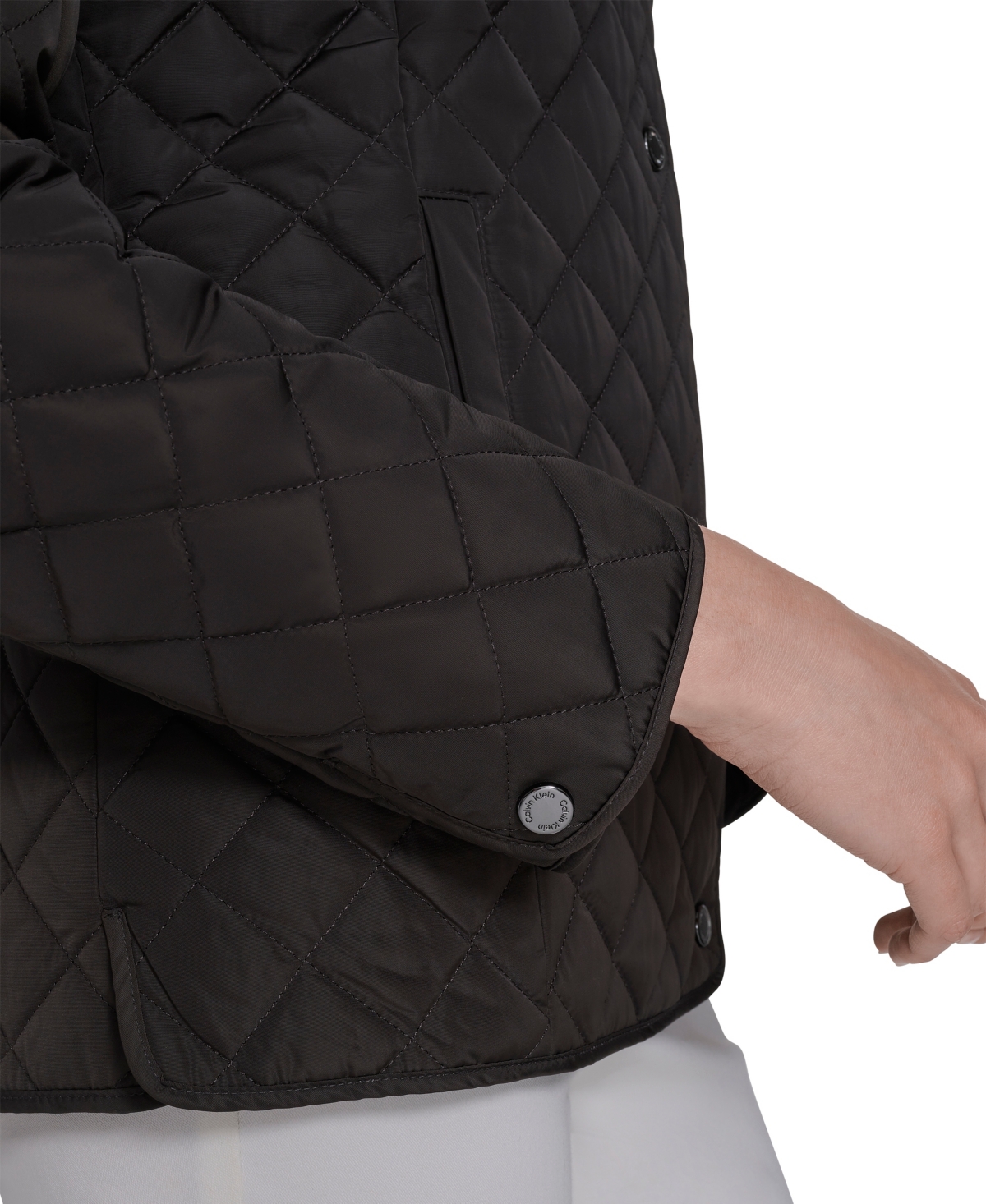 Calvin Klein Womens Collared Quilted Coat In Black
