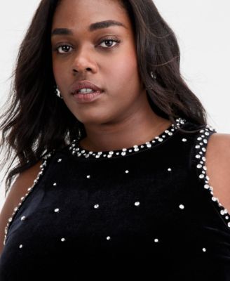 Trendy Plus Size Rhinestone-Embellished Velvet Top, Macy's Exclusive