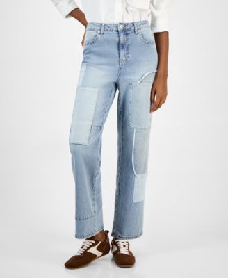 Petite Mixed-Media Patch Jeans, Macy's Exclusive