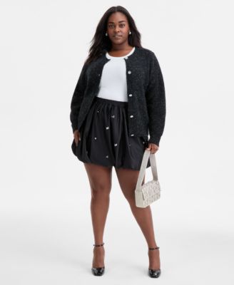 Trendy Plus Size Metallic Knit Jewel-Button Cardigan