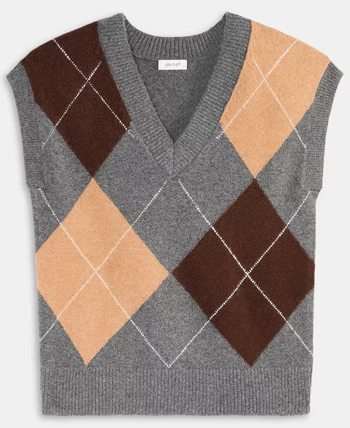 Women's Argyle Oversized Sweater Vest - thumbnail 4