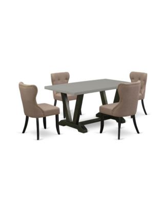5-Piece Modern Dining Set with Rectangular Wooden Table and 4 Parson Chairs featuring Linen Fabric Seats and Button Tufted Back