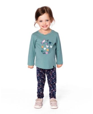 Girl Cotton T-Shirt Sage with Cat - Child
