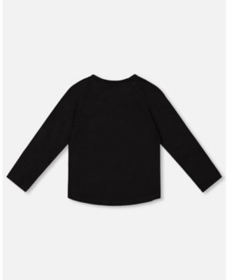 Girl Cotton Long Sleeve T-Shirt Black with Sequin Rainbow - Child