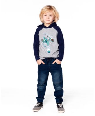 Boy Cotton Jersey Hooded Raglan Sleeve Tee Navy Blue - Toddler|Child