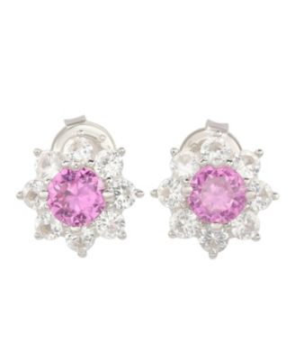 Suzy Levian Sterling Sapphire Flower Halo Stud Earrings
