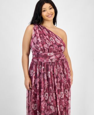 Trendy Plus Size Printed One-Shoulder Gown