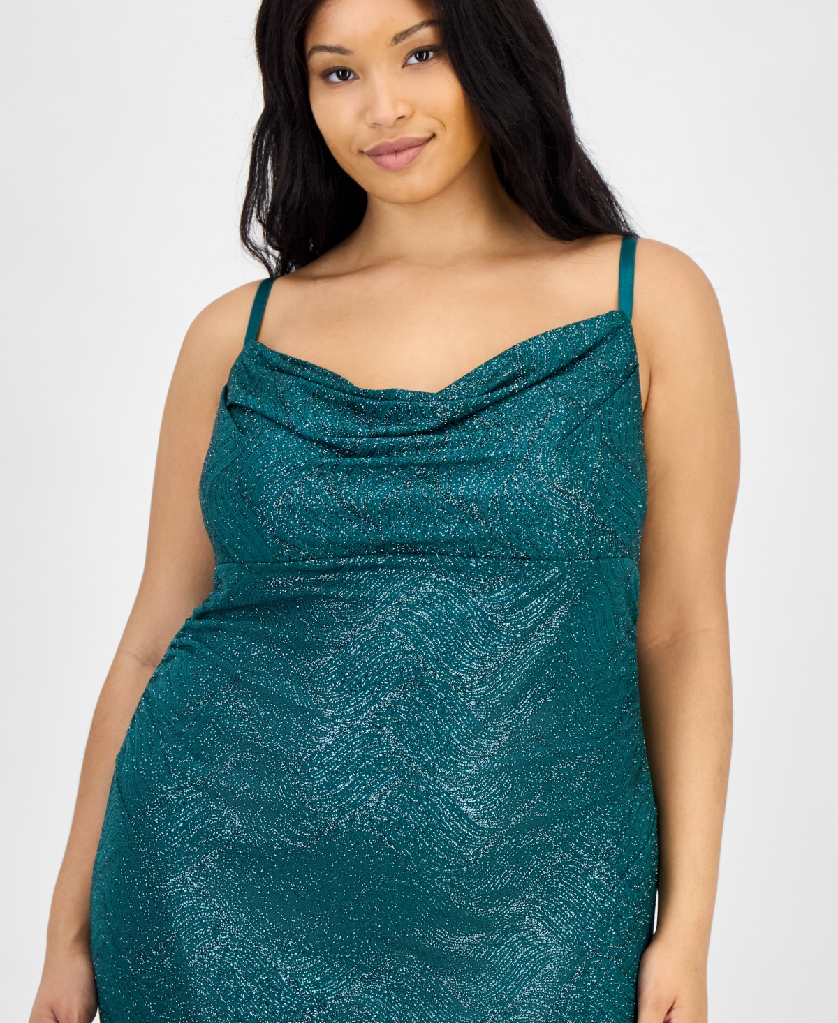 Emerald Sundae Trendy Plus Size Draped-sweetheart-neck Glitter Gown In Green