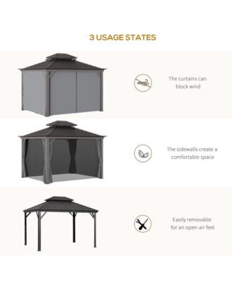 10' x 12' Hardtop Patio Gazebo, Netting Curtains,