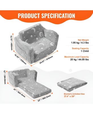 Convertible Kids Sofa to Lounger, Glow-in-the-Dark Flip-Out Couch for Bedroom Use