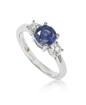 Suzy Levian Sterling Sapphire & Created Sapphire 3 Stone Proposal Ring