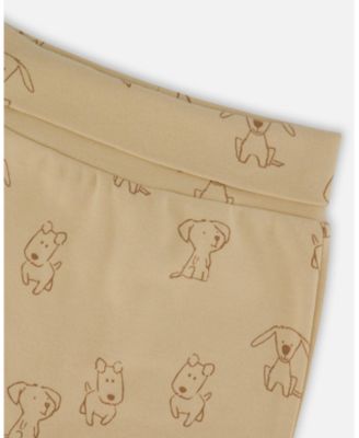 Baby Boy Cotton Evolutive Pants Beige Printed Dogs - Baby