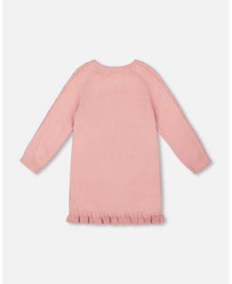 Girl Knitted Dress Dusty Pink with Unicorn Intarsia - Child