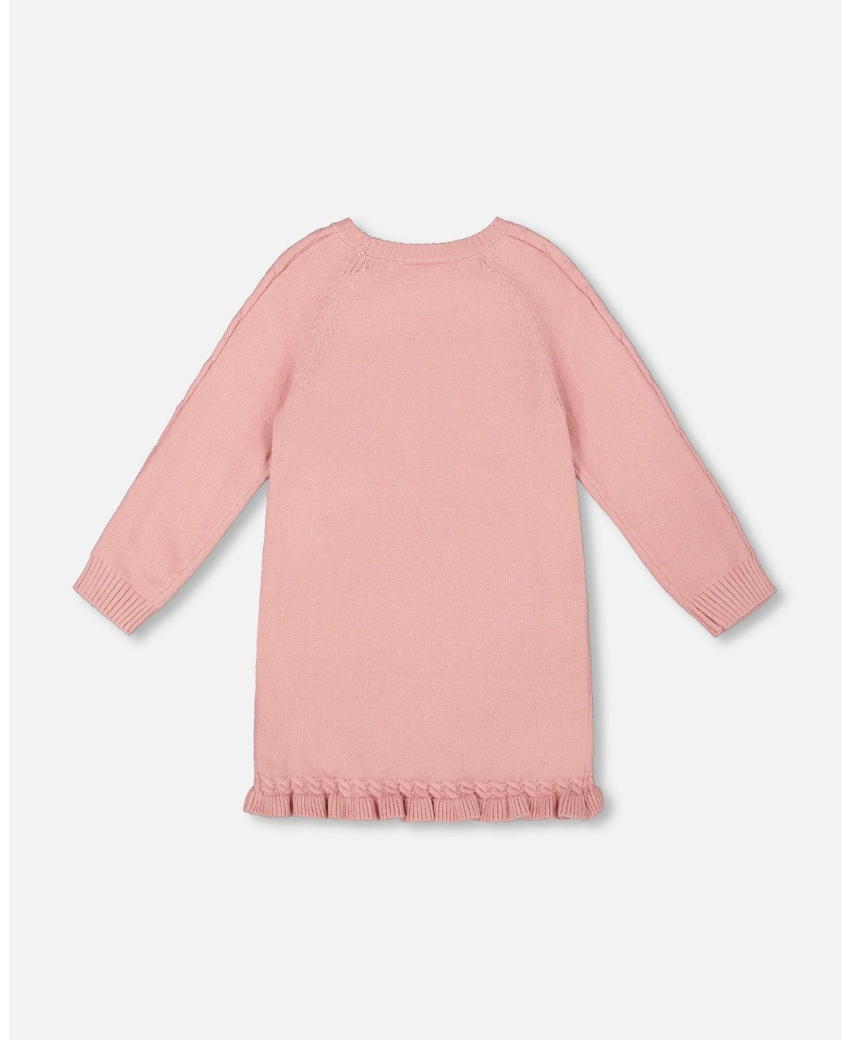 Deux par Girl Knitted Dress Dusty Pink with Unicorn Intarsia