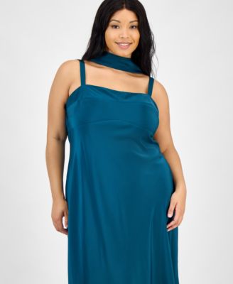 Trendy Plus Size Satin Scarf Midi Dress