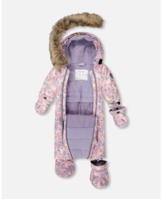 Baby Girls One-Piece Play Snowsuit Designed for Car Seat Lilac Cat Print - Baby|Toddler